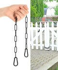 Tough As Nails 20 Inch Adjustable Metal Gate Chain Lock held in hand near a white fence with a dog, rust resistant, heavy duty carabiners.
