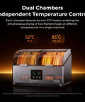Space Pi X4 Dope Filament Dryer Box With 360 Degree Hot Air Circulation, showing dual chambers for independent temperature control.