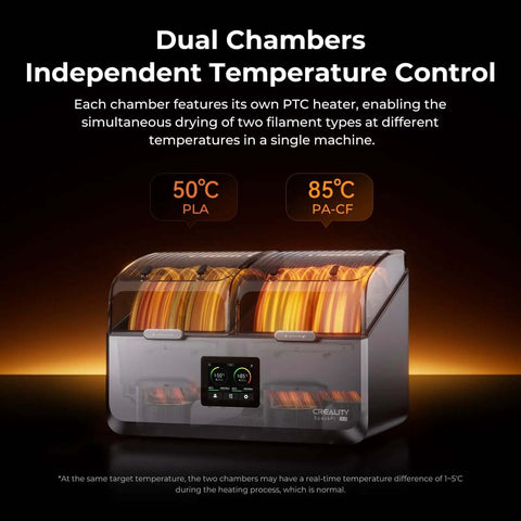 Space Pi X4 Dope Filament Dryer Box With 360 Degree Hot Air Circulation, showing dual chambers for independent temperature control.