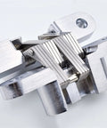 Close-up of 180 Degree Concealed Hinge Set For Heavy Doors Built In Stainless Steel Hidden Cross Design Rust Resistant And Quiet Operation Durable Door Hardware