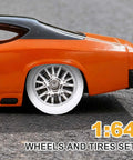 1 64th Scale RC Diecast Car Wheel And Tire Upgrade Set with Real Riders Rims and Axles in White and Silver Branch Design
