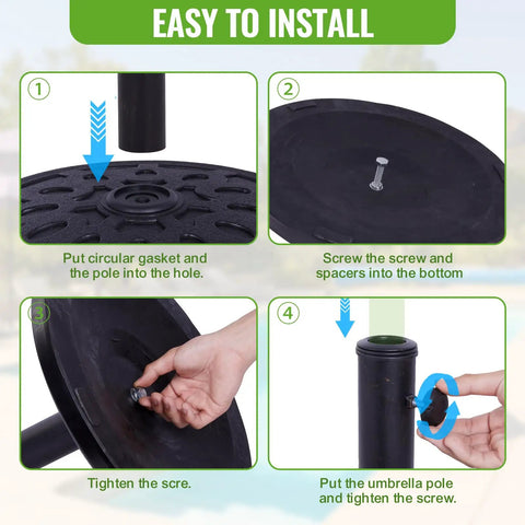 Installation guide for Heavy Duty 20 Lb Round Patio Umbrella Base With Resin Coated Calcium Carbonate Core Universal Fit For 1.5 To 2 Inch Poles With Adjustable Adapters