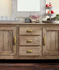 Antique Brass Cup Drawer Pulls For Cabinets Zinc Alloy 3 Inch Hole Center Bin Cup Pulls installed on wooden dresser