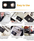 Step-by-step guide using the 2mm Grommets Eyelets Kit With Tool 800Pcs 4 Colors Copper Plated Grommet Kit, highlighting easy DIY use.