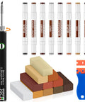 Slick Vinyl Floor Repair Kit With Smart Heat Tool For No Sweat Wood Scratch Fix featuring wax sticks and color markers.