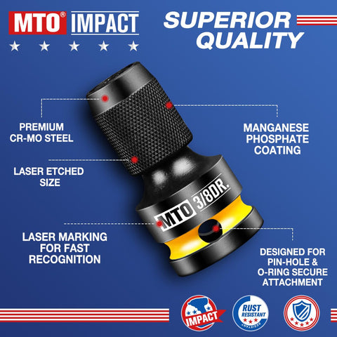 Two Piece Quick Release Three Eighths Inch To One Quarter Inch Hex Socket Adapter For Impact Wrench And Ratchet CRMO Steel