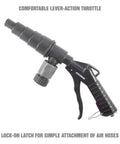 Coolant System Flush Gun Pro Grade With Lever Action Universal Nozzle Lock On Air Hose Latch Radiator And Heater Core Flush Kit showcasing hose latch and throttle.
