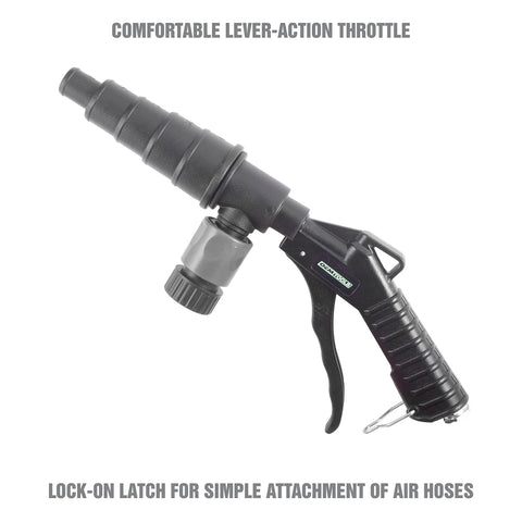 Coolant System Flush Gun Pro Grade With Lever Action Universal Nozzle Lock On Air Hose Latch Radiator And Heater Core Flush Kit showcasing hose latch and throttle.