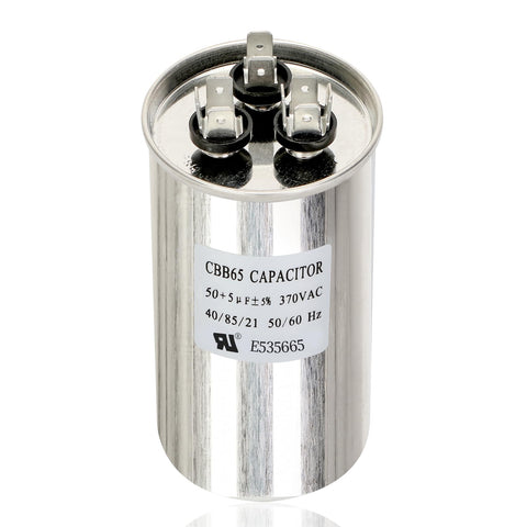 RV Air Conditioner Run Capacitor 50/5uF 370VAC Replacement for 13500 BTU A/C Units, CBB65/CBB65A, metal cylindrical design