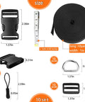 Essential 1 Inch Side Release Buckles Kit With Dual Slides Tri Glide And D Rings Gear Zipper Pulls For Webbing Straps Pet Collar Backpacks DIY Projects And Quick Fixes Must Have, shown with components including buckles, D rings, and tape measure.