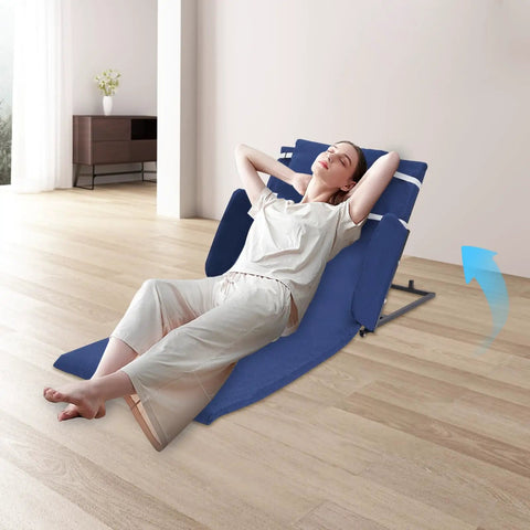 Super Comfy Electric Bed Backrest Lift For Elderly Seniors With 330 Lb Weight Capacity, showing user reclining on breathable linen cover.