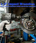 Mechanic using Wheel Hub Resurfacing Kit With Six Cleaning Pads For Rust Removal On Lug Studs And Brake Rotors with impact wrench