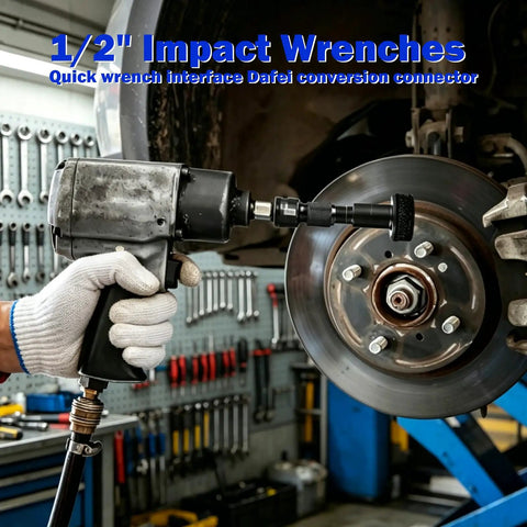 Mechanic using Wheel Hub Resurfacing Kit With Six Cleaning Pads For Rust Removal On Lug Studs And Brake Rotors with impact wrench
