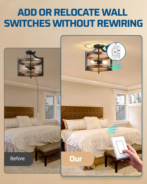 Wireless Remote Light Switch Kit With Expandable Wall Modules No Wiring Required No WiFi Needed 100 Ft RF Range in bedroom