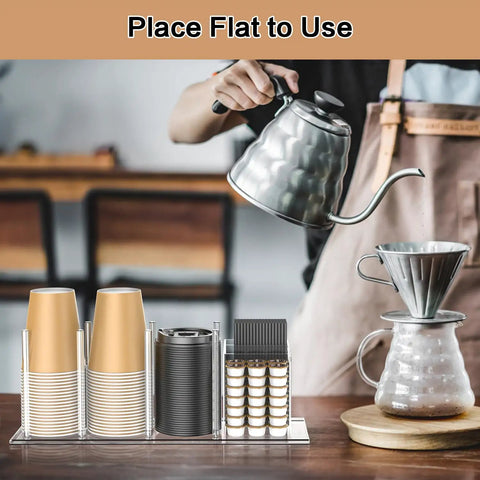 Clear Acrylic Cup And Lid Holder With Straw Organizer Adjustable Five Compartment Cup Dispenser On Kitchen Counter