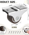 Heavy Duty Rigid Caster Wheels And Mounting Screws, 12 Pack Brown One Inch Furniture Casters with size details.