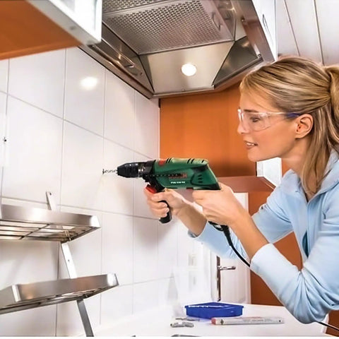 Woman using a Fast Change Drill Chuck Converter Extension For Impact Drivers And Hand Tools, 1/4 Inch Hex Shank, in kitchen