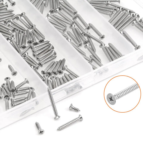 Beefy 304 Stainless Wood Screws Set 240 Piece Kit With Five Sizes From Two By Quarter Inch To Three Quarter Inch Phillips