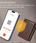 Trifold Leather Wallet For Men RFID Blocking With 12 Card Slots, American Flag Design, shown with smartphone RFID scan