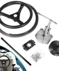 Outboard Steering Kit With Fifteen Foot Cable Three Quarter Inch Standard Tapered Shaft And Thirteen Point Five Inch Wheel displayed