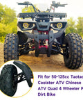 Front view of Chinese ATV with focus on 10mm heavy-duty tie rod ball joint kit compatible with TaoTao, Coolster, Roketa, Kazuma, Baja, Sunl