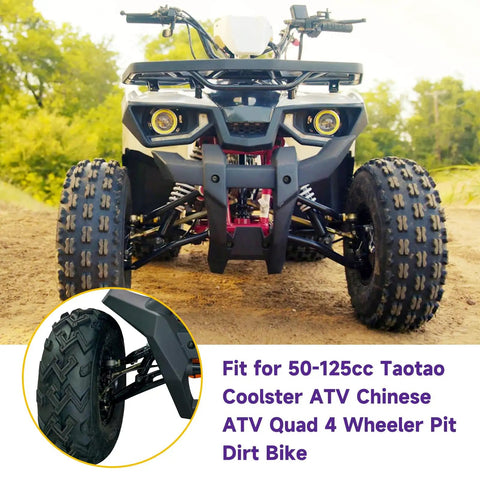 Front view of Chinese ATV with focus on 10mm heavy-duty tie rod ball joint kit compatible with TaoTao, Coolster, Roketa, Kazuma, Baja, Sunl