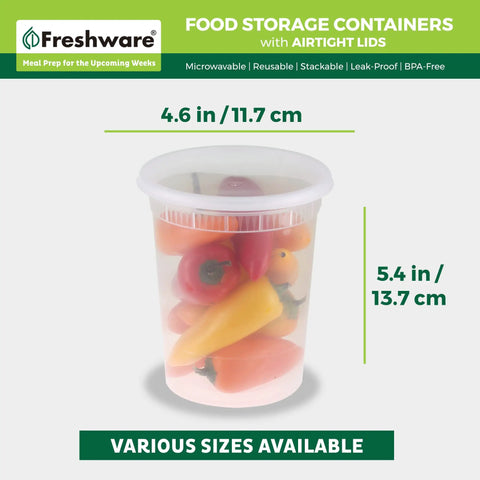 24 Piece 32 Oz Deli Food Storage Containers Set With Airtight Lids Leakproof Stackable BPA Free Meal Prep Containers shown with vegetables inside