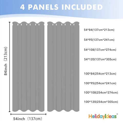 Outdoor Sheer Curtains For Patio Waterproof 4 Panels 54 By 84 Inches Light Filtering Voile Drapes front view with dimensions