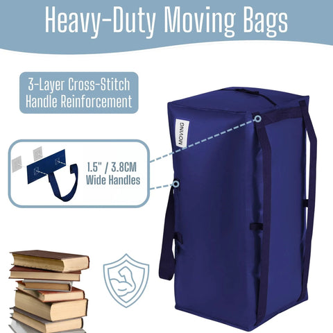 Heavy Duty Moving Bags Eight Pack With Backpack Straps And Sturdy Zippers And Handles, Extra Large Campus Dorm Essentials