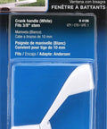 Packaging of Casement Window Crank Handle Three Eighths Inch Bore Three And One Eighth Inch Reach White Diecast Construction