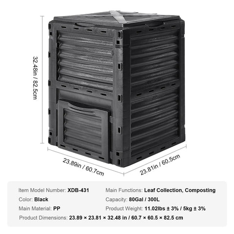 Garden Compost Bin 80 Gallon Large Outdoor Composter With Top Lid And Bottom Door BPA Free Lightweight And Easy To Assemble Four Sided Ventilation