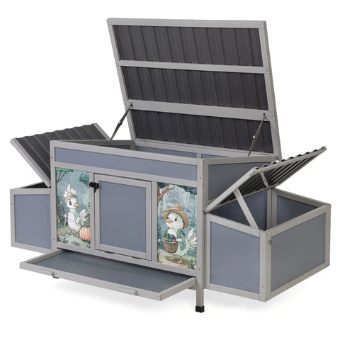 Weatherproof Wooden Chicken Coop With Nesting Boxes And Roosting Bars 59 Inches Large Outdoor Poultry Hutch For Backyard Gray