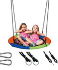 40 Inch Kids Saucer Tree Swing Set With 600D Heavy Duty Oxford Fabric Platform Seat, Steel Frame And Carabiner Support, Supports Up To 550 Lb