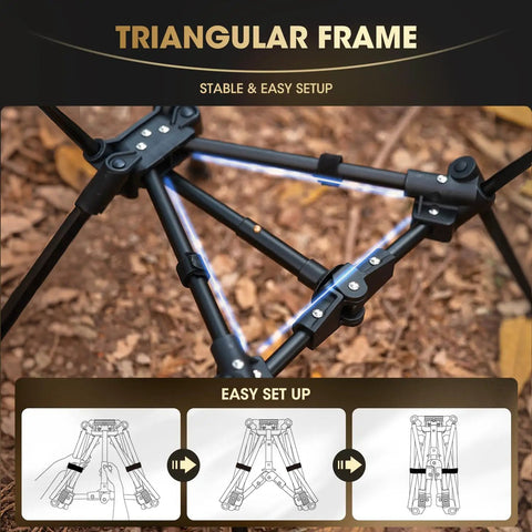 Ultralight Folding Camping Chair For Backpacking And Hiking, Compact Portable Aluminum 7075 Frame, triangular setup detail