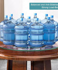 Round Tempered Glass Lazy Susan Turntable With Slick Silent Swivel Base Hella Spacious 90cm dining table centerpiece with water bottles.
