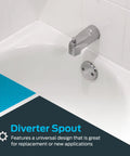 Slide On Chrome Bath Tub Diverter Spout With Zinc Body For Easy Slip On Installation 5-3/8 Inch Length Universal 1/2 Inch Copper Pipe Fit Includes Hex Wrench And Set Screw For Quick Replacement installed on white bathtub
