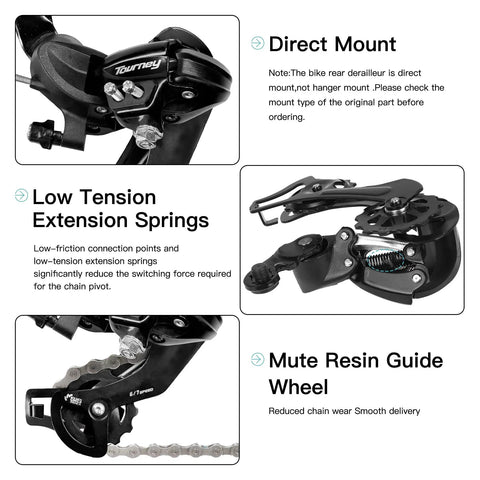6/7 Speed Bike Rear Derailleur With Direct Mount RD TY300 compatible features low tension springs and mute resin guide wheel