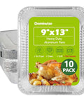 Heavy Duty Aluminum Foil Pans Set With Lids, 10 Pack Half Size Steam Table Trays, 9x13 Inches, shown in packaging