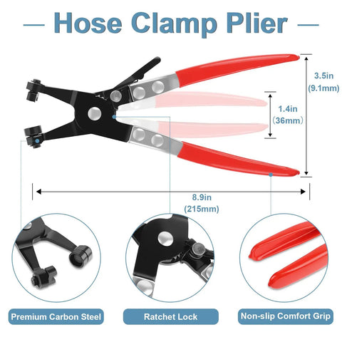 152 Piece Spring Band Hose Clamp Kit With Pliers, 16 Sizes Auto Hose Clamps For Fuel Lines and Vacuum Hoses, plier details