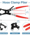 152 Piece Spring Band Hose Clamp Kit With Pliers 16 Sizes From 6 To 25 Mm Automotive Fuel Line Vacuum Silicone Hose Clamps Constant Tension Clamps For Low Pressure Air And More illustration of red-handled pliers with dimensions