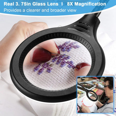 26 Inch Gooseneck Magnifying Lamp With Clamp Stepless Dimmable LED Desk Light 5 Color Modes 8x Real Glass Magnifier Hands Free For Painting Close Work Craft And Hobby Projects