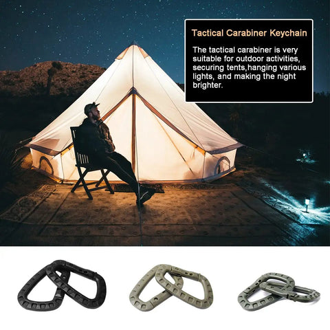 6-Pack Tactical Carabiner Keychain Clips Set Heavy Duty Plastic D-Ring Snap Hooks For Backpack Belt Tent in black, khaki, green