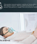 Oxygen therapy mask on patient in bed with tubing; ResOne logo visible