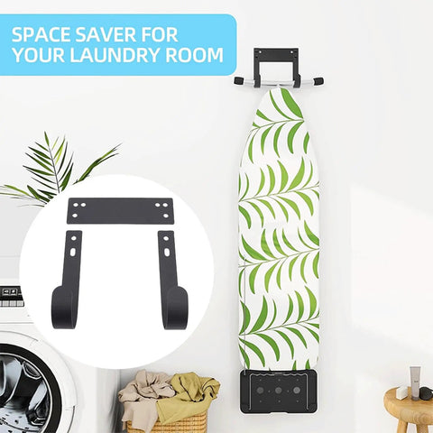 Wall Mount Ironing Board Hanger Kit Carbon Steel Holder For T Shaped And Y Shaped Legs With Two Hooks In Laundry Room