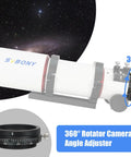Camera Angle Adjuster For SV550 80mm F6 Scope, 360 Degree Rotator With M63 Thread displayed with telescope illustration.