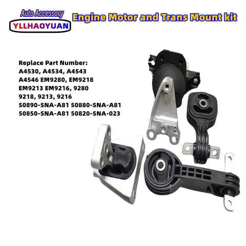 Four Piece Engine Mount Kit For 2006 2011 Honda Civic 1.8L Direct OE Replacement With Durable Rubber Insulators displayed