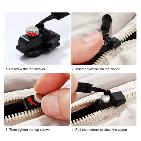 Step-by-step guide using Zipper Repair Kit With Quick Fix Zipper Set Replacement Heads And Plier Seam Ripper For Coats And Jackets
