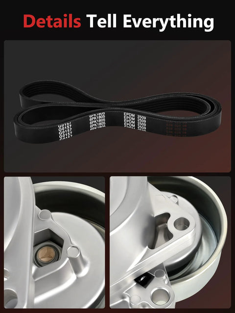 Image of Serpentine Belt Kit With Belt And Idler Pulley For Nissan Rogue 2.5L L4 2008-2013 And 2014-2015 Rogue Select Includes Tensioner For OE Style Fit, Easy Install, Smooth Performance, And Long Lasting Reliability.