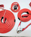 Permanent Installation 7-Piece Dump Trailer Winch Kit, Universal 36-Foot Setup, Easy To Install, Powerful Power Transfer For Heavy Loads And Towing Jobs red cables and clamps