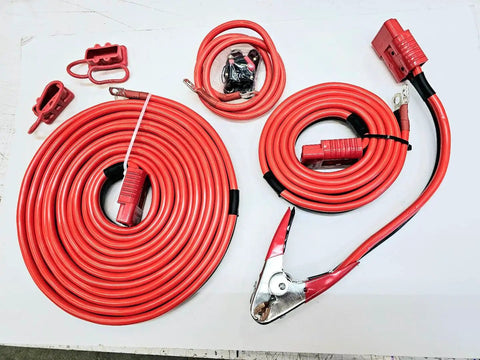 Permanent Installation 7-Piece Dump Trailer Winch Kit, Universal 36-Foot Setup, Easy To Install, Powerful Power Transfer For Heavy Loads And Towing Jobs red cables and clamps